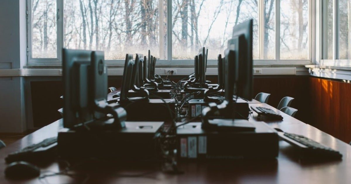 Computer laboratory with workstations at Dunes Academy Phalodi